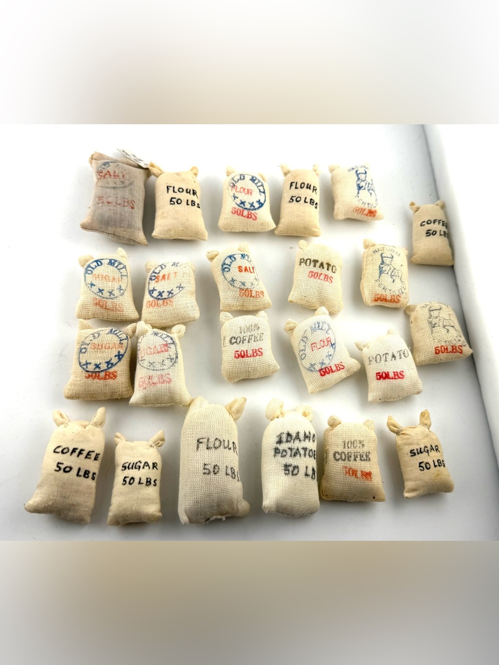 Huge Lot of 23 Dollhouse Miniature Food Sacks - 1:12 Scale Vintage Style